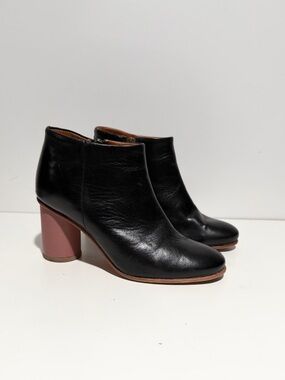 Anthropologie Another Project Ankle Leather Black Booties Block‎ Heel 37